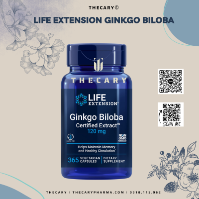 Bổ não tăng tuần hoàn máu từ bạch quả không biến đổi gen - Life Extension Ginkgo Biloba 120mg - 365 viên - US