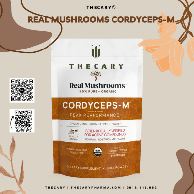 Bột đông trùng hạ thảo nguyên chất hữu cơ - Real Mushrooms Cordyceps Militaris - US